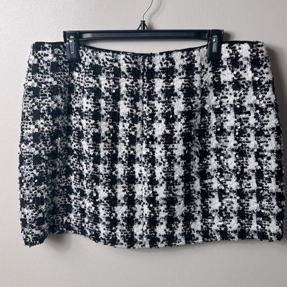 NWT Antonio Melani Lou Lou black & white houndstooth sequin A-line short skirt - Picture 7 of 12